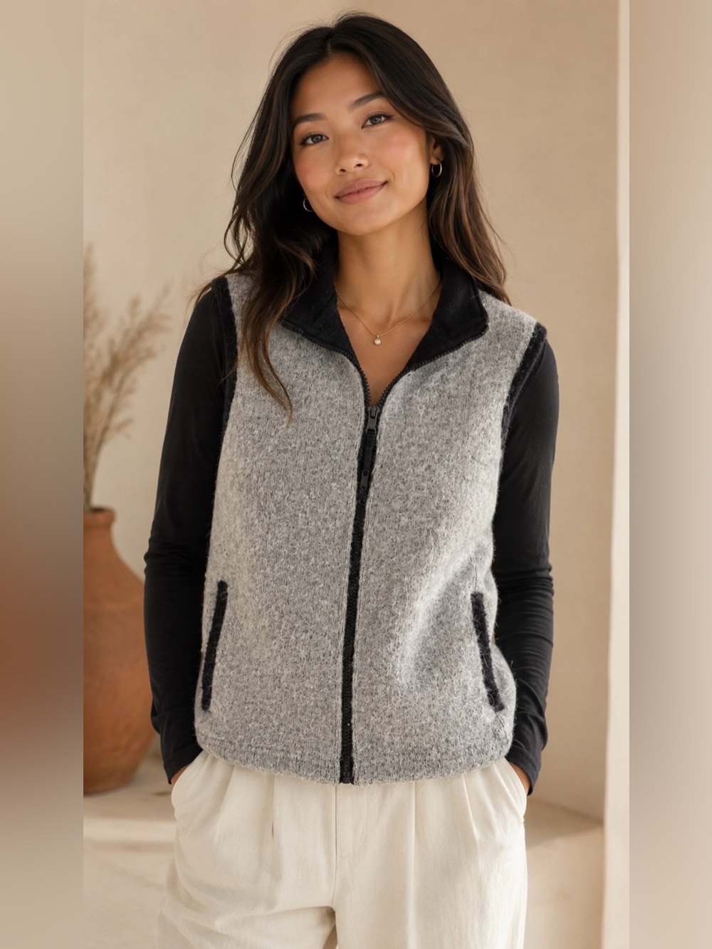 America’s Alpaca Grey Full-Zip Alpaca & Pima Cotton Vest